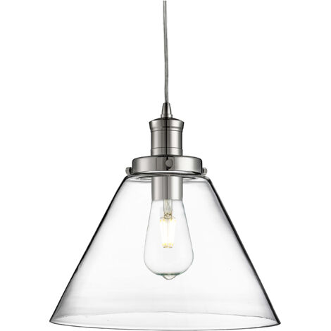 Suspension PYRAMID 1L métal chrome et abatjour verre transparent E27 max 60w diamètre 29cm (1/4)