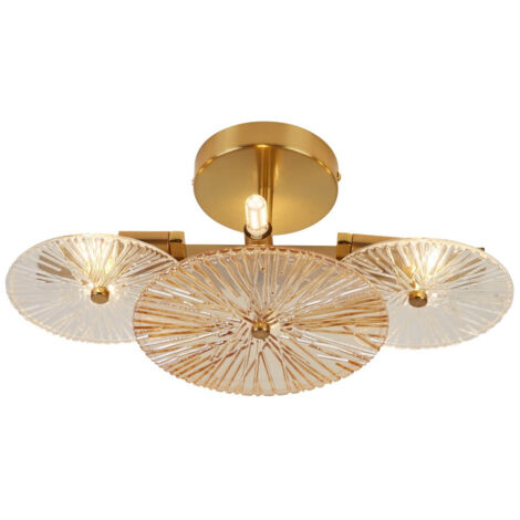 Plafonnier Applique 6L bronze et verre claire et ambré, Long 20cm série WAGON WHEEL (1/5)
