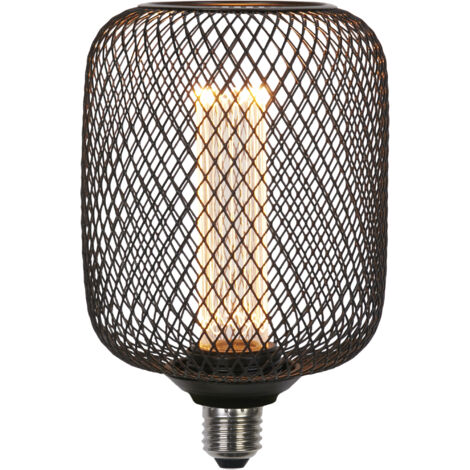 WIRE MESH EFFECT DRUM Ampoule LED deco metal Noir effet grille tambour E27 240V 3.5W 120lm 1800K (1/4)