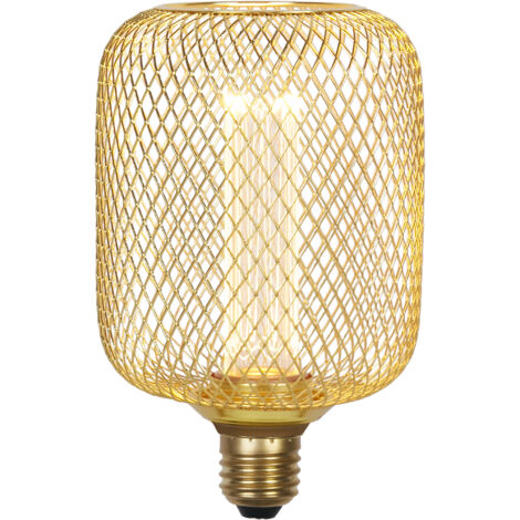 WIRE MESH EFFECT DRUM Ampoule LED deco metal dore effet grille tambour E27 240V 3.5W 120lm 1800K (1/4)