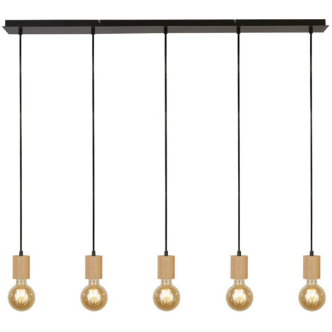 Spinny Suspension de plafond à 5 lumières - Bois et métal noir (1/5)
