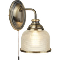 Applique murale LED vintage 1L en laiton antique – Verre holophane strié – E27 max 60W avec interrupteur – Ambiance chaleureuse – Searchlight