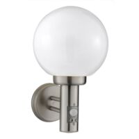 Orb Lantern Outdoor Wall Light- Stainless Steel, White Shade