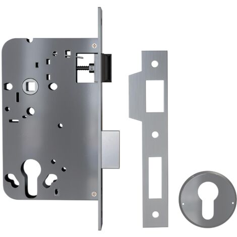 Serrure encastrée électrique 60/70mm – Acier inoxydable – Entraxe 70mm – Carré 8mm – Loquet réversible pour portes en bois – Amig (1/5)