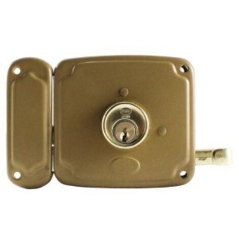 Amig - Cerradura de Sobreponer Izquierda Mod. 72 - Con Palanca, Lengüeta y Tirador - Seguridad Mejorada con Cilindro Redondo - Para Puertas de Madera, Marrón, 100 x 85 mm
