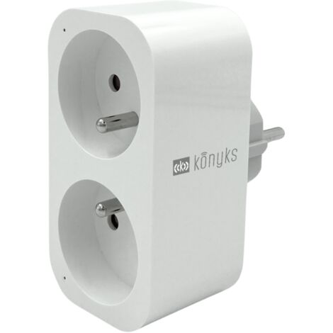 Konyks Priska Duo FR - Prise double Wi-Fi + BT, contrôle ON/OFF à distance, suivi de la consommation des 2 appareils simultanément, compatible Smartlife et Tuya, Amazon Alexa et Google Home