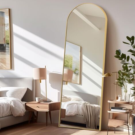 Gebogener Ganzkörperspiegel 179 x 65 cm, großer Stand- und Wandspiegel, für Schlafzimmer, Wohnzimmer, Flur & Eingangsbereich, gold