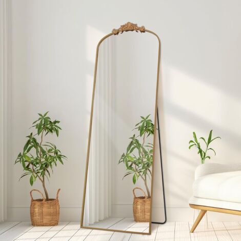 Filigraner Standspiegel 146 x 44 cm, Ganzkörperspiegel mit vintage Ornamenten, retro Wandspiegel für Wohnzimmer, Schlafzimmer, Flur & Eingangsbereich, gold