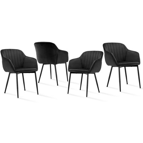 Goeurvant Minimalistische Esszimmerstühle mit breiter Sitzfläche und ergonomischen Armlehnen, Kombination aus Komfort und Eleganz - 4er Set - Schwarz