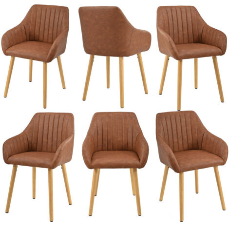 Goeurvant Sillas de comedor minimalistas con soporte lumbar cómodo, reposabrazos ergonómicos y patas de madera resistentes - Juego de 6 – Marrón