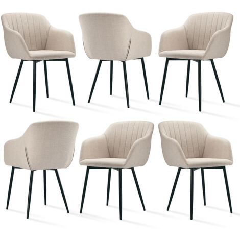 Goeurvant Sillas de comedor minimalistas con asiento ancho y reposabrazos ergonómicos, combinación de confort y elegancia - Juego de 6 - Beige