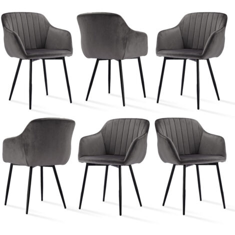 Goeurvant Sillas de comedor minimalistas con asiento ancho y reposabrazos ergonómicos, combinación de confort y elegancia - Juego de 6 - Gris oscuro