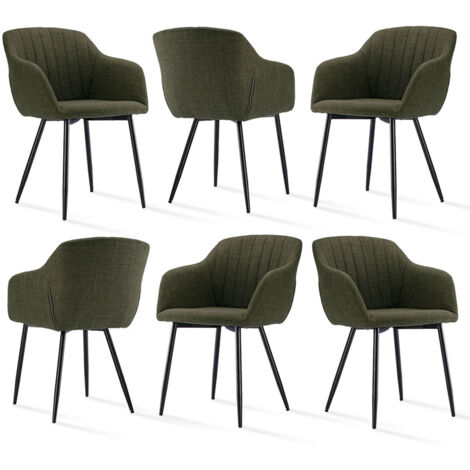 Goeurvant Sillas de comedor minimalistas con asiento ancho y reposabrazos ergonómicos, combinación de confort y elegancia - Juego de 6 - Verde pradera