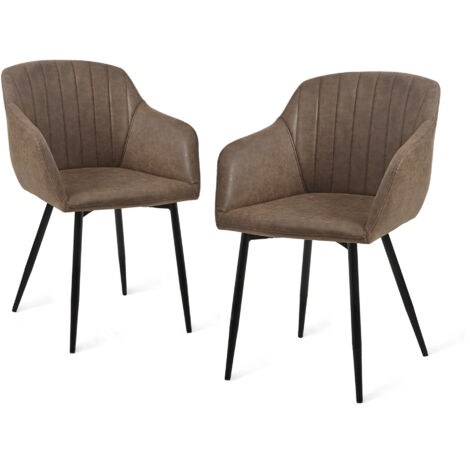 Goeurvant Sillas de comedor minimalistas con asiento ancho y reposabrazos ergonómicos, combinación de confort y elegancia - Juego de 2 - Marrón oscuro