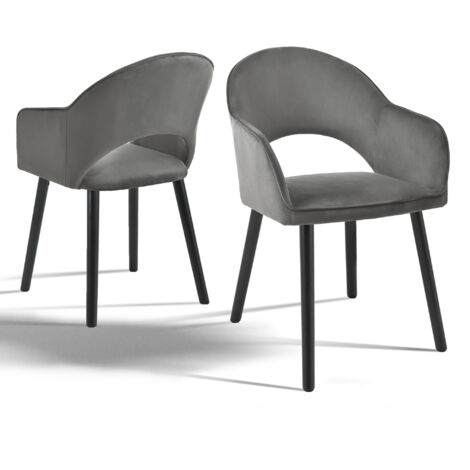 Goeurvant Sillas de comedor cómodas con respaldo en forma de media luna y reposabrazos ergonómicos, La combinación perfecta de soporte y estilo - Juego de 2 - Gris oscuro