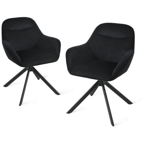 Goeurvant Silla giratoria a 360° con asiento mullido, respaldo curvado elegante y reposabrazos ergonómicos, confort elegante para cualquier habitación - Juego de 2 - Negro