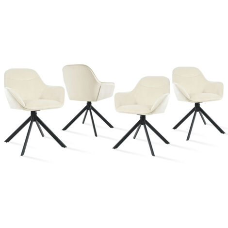 Goeurvant Silla giratoria a 360° con asiento mullido, respaldo curvado elegante y reposabrazos ergonómicos, confort elegante para cualquier habitación - Juego de 4 - Blanco crema