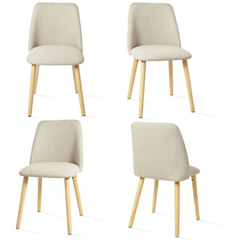 Goeurvant Sillas de Comedor Modernas Minimalistas con Tapizado Transpirable y Patas de Madera Maciza - Juego de 4 - Beige (1/5)