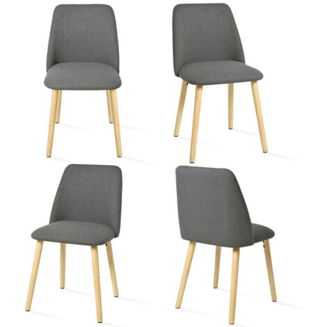 Goeurvant Sillas de Comedor Modernas Minimalistas con Tapizado Transpirable y Patas de Madera Maciza - Juego de 4 - Gris
