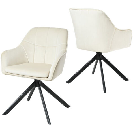 Goeurvant Sillas Giratoria Moderna con Cojín Doble Grueso, Respaldo Ancho y Reposabrazos Ergonómicos - Juego de 2 - Blanco crema