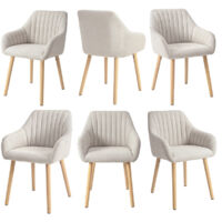 Goeurvant Sillas de comedor minimalistas con soporte lumbar cómodo, reposabrazos ergonómicos y patas de madera resistentes - Juego de 6 – Beige