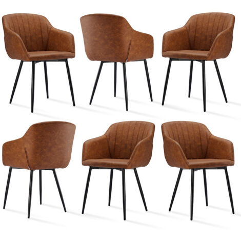 Goeurvant Sedie da pranzo minimaliste con seduta ampia e braccioli ergonomici, combinazione di comfort ed eleganza - Set di 6  - Marrone