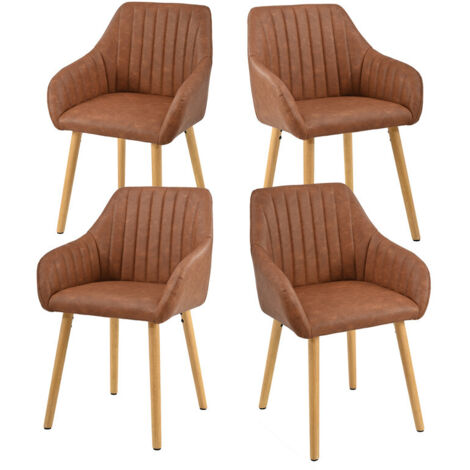 Goeurvant Sedie da pranzo minimaliste con supporto lombare comodo, braccioli ergonomici e gambe in legno robuste - Set di 4 – Marrone
