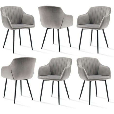 Goeurvant Sedie da pranzo minimaliste con seduta ampia e braccioli ergonomici, combinazione di comfort ed eleganza - Set di 6 - Grigio chiaro
