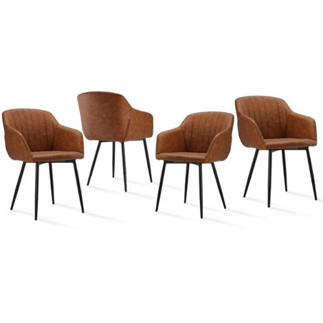 Goeurvant Sedie da pranzo minimaliste con seduta ampia e braccioli ergonomici, combinazione di comfort ed eleganza - Set di 4 - Marrone