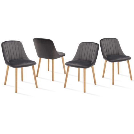 Goeurvant Sedie da pranzo moderne con seduta imbottita, schienale ergonomico e gambe in legno, Stile e comfort in un unico design - Set di 4 - Grigio scuro