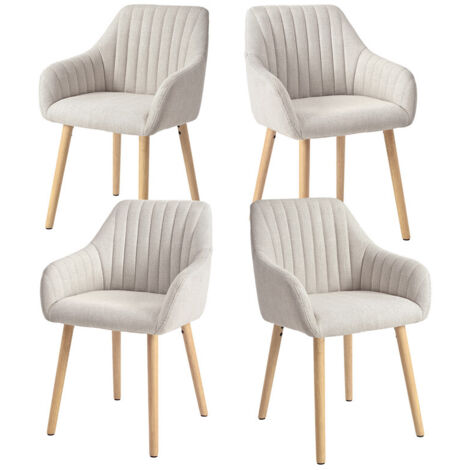 Goeurvant Sedie da pranzo minimaliste con supporto lombare comodo, braccioli ergonomici e gambe in legno robuste - Set di 4 – Beige