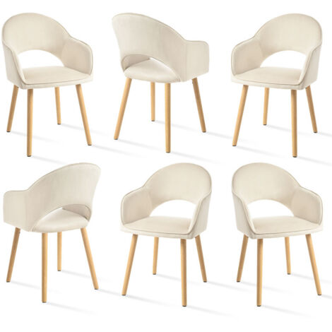 Goeurvant Sedie da pranzo comode con schienale a forma di mezzaluna e braccioli ergonomici, Perfetta combinazione di supporto ed eleganza - Set di 6 - Bianco panna