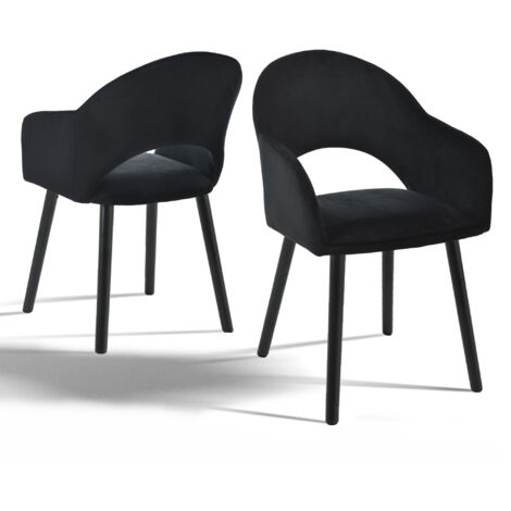 Goeurvant Sedie da pranzo comode con schienale a forma di mezzaluna e braccioli ergonomici, Perfetta combinazione di supporto ed eleganza - Set di 2 - Nero