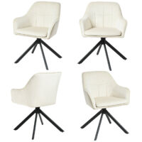 Goeurvant Sedie Girevole Moderna con Cuscino Doppio Spesso, Schienale Ampio e Braccioli Ergonomici - Set di 4 - Bianco panna