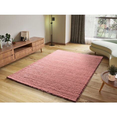 ATTICGO Tapis shaggy uni toucher doux ATLAS Rose 60x120 cm (1/4)