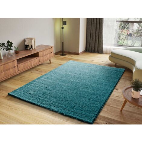 ATTICGO Tapis shaggy uni toucher doux ATLAS Bleu 120x180 cm (1/4)