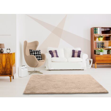 ATTICGO Tapis shaggy uni lavable en machine ALPACA Beige 160x230 cm (1/4)