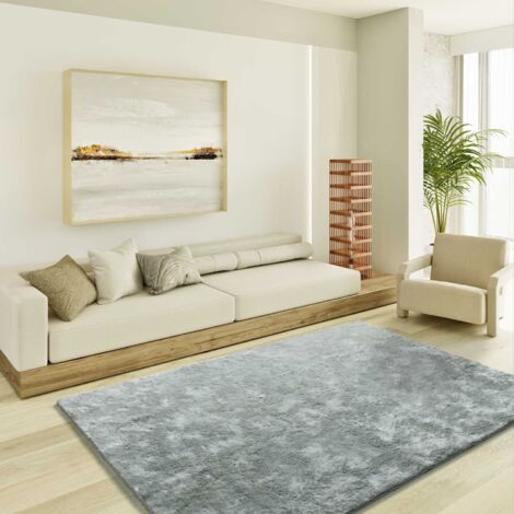 ATTICGO Tapis shaggy uni toucher doux ROMA Argent 160x230 cm (1/4)