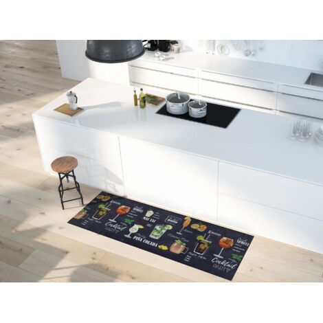 ATTICGO Tapis dessins cocktails lavable RICCI Noir 52x100 cm (1/4)