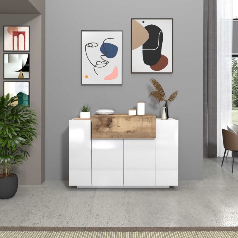 Scarpiera Ingresso WHOUS CORONA – 120x85 Cm – 2 Ante E Ribalta – 24 Paia Di Scarpe – Made In Italy – Bianco E Acero