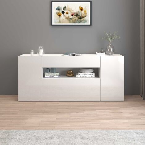 WHOUS Credenza Potenza con 2 ante 1 ribalta e 1 cassetto bianco lucido 180x40x80 cm