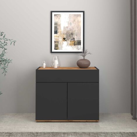 WHOUS Credenza Garda 2 ante e 1 cassetto antracite opaco e rovere 80,9x35x70 cm