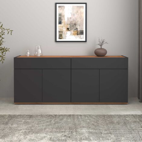 WHOUS Credenza Garda 4 ante e 2 cassetti antracite opaco e rovere 160,1x35x70 cm