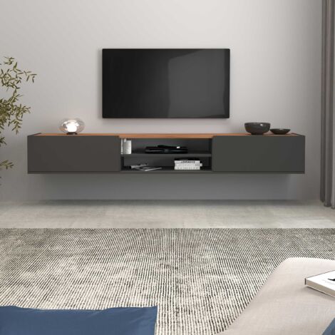 WHOUS Mobile porta tv Garda 2 ante e 1 ripiano centrale antracite opaco e rovere 210x35x30 cm