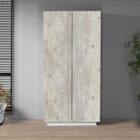 WHOUS Armadio multiuso Easy a 2 ante bianco opaco e cemento 79,20x38x166 cm