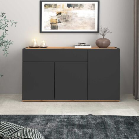 WHOUS Credenza Garda 3 ante e 1 cassetto antracite opaco e rovere 120,1x35x70 cm