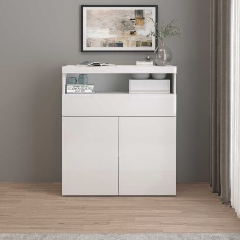 WHOUS Credenza Potenza con 2 ante e 1 cassetto bianco lucido 100x40x121,5 cm