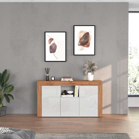 WHOUS Credenza Chronos 3 ante e 1 vano bianco lucido e rovere 155x40x85 cm (1/5)