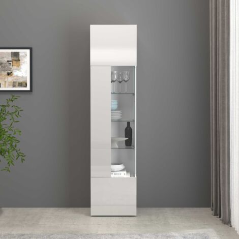 WHOUS Vetrinetta espositiva Egypt con 1 anta e 5 ripiani bianco lucido 45x34x190 cm