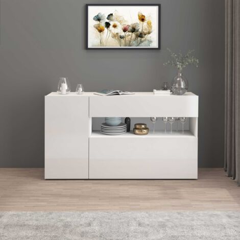 WHOUS Credenza Potenza con 1 anta 1 ribalta e 1 cassetto bianco lucido 140x40x81 cm